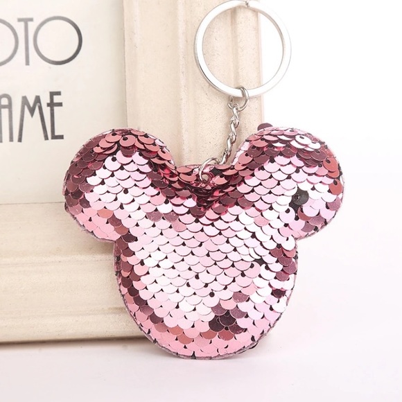 Accessories - Mikey purse charm keychain light pink sequins NEW